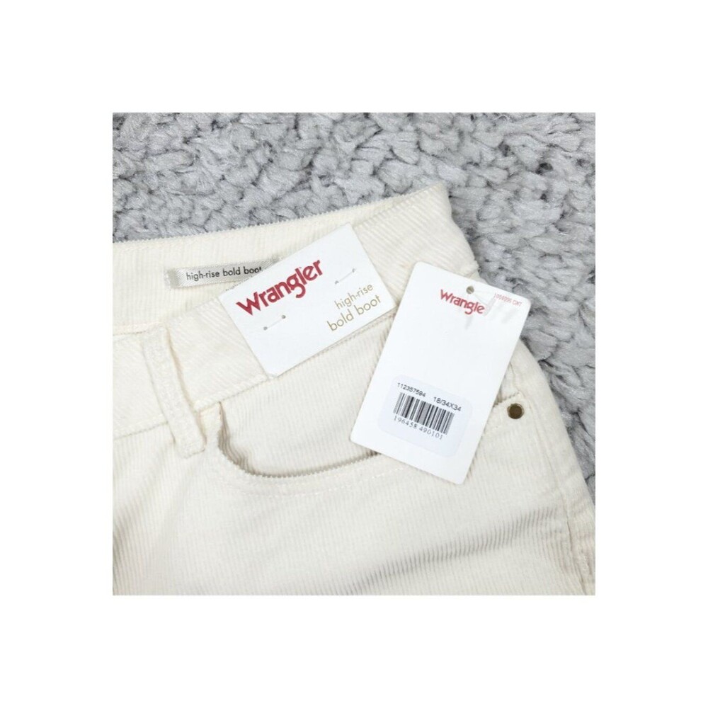 Wrangler High Rise Bold Boot Corduroy Bootcut Jeans White Cream Size 18 34 x 34 - Picture 7 of 9